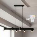 BRILAGI - LED RGBW dimmbare Pendelleuchte an Seil SELE 6xGU10/6,5W/230V 2700-6500K schwarz + Fernbedienung