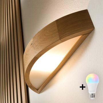 Brilagi - LED RGBW dimmbare Wandleuchte CARVALHO 1xE27/9W/230V 2700-6500K Wi-Fi Eiche