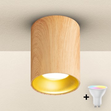 Brilagi - LED RGBW dimmbarer Deckenspot TRINE 1xGU10/6W/230V 3000K Eichen-Dekor + Fernbedienung