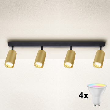 Brilagi - LED RGBW dimmbarer Einbaustrahler SELE GOLDEN 4xGU10/4,8W/230V 3000K schwarz/gold + Fernbedienung