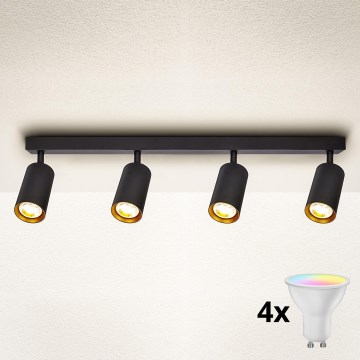 Brilagi - LED RGBW dimmbarer Spot SELE 4xGU10/4,8W/230V 3000K schwarz/gold + Fernbedienung