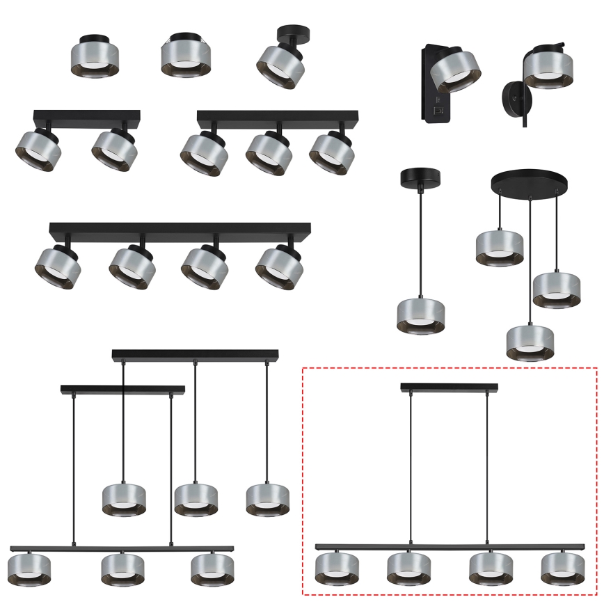 Brilagi - LED Seilabhängige Pendelleuchte AURA LUX 4xGX53/30W/230V schwarz/rauchfarben