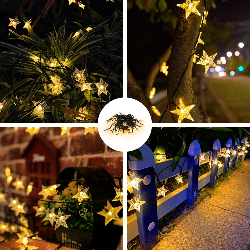 Brilagi - LED Solar-Dekorationslichterkette STARS 50xLED/8 Funktionen 7m IP65 warmweiß 600 mAh