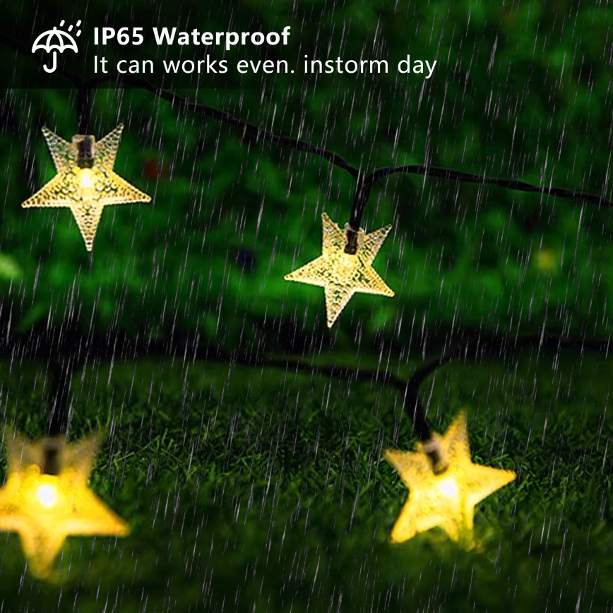 Brilagi - LED Solar-Dekorationslichterkette STARS 50xLED/8 Funktionen 7m IP65 warmweiß 600 mAh