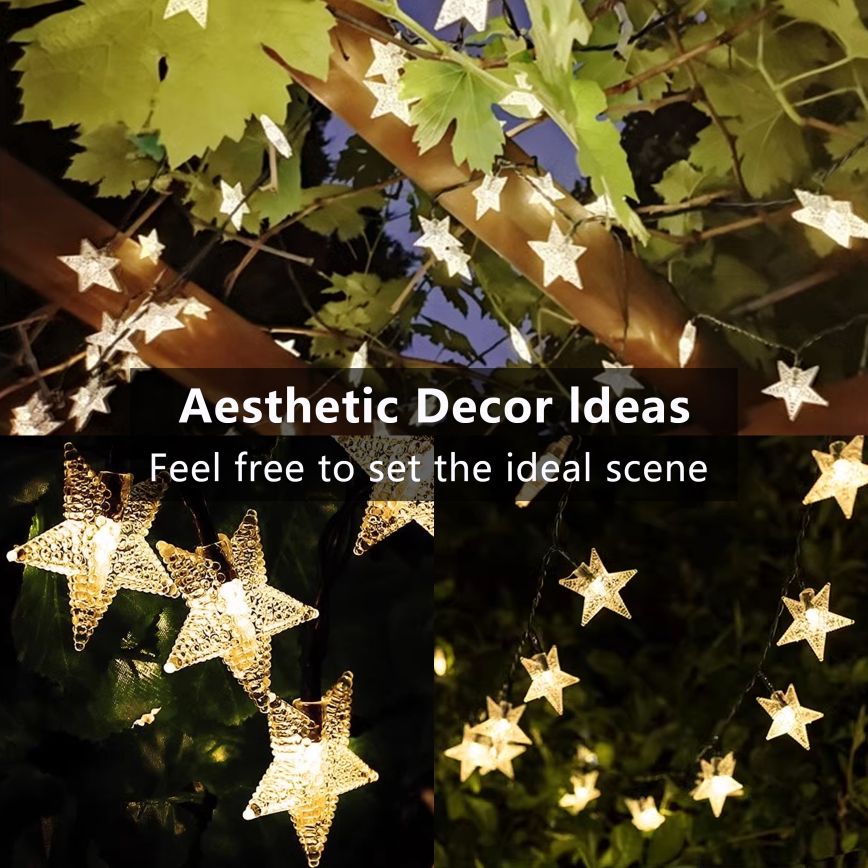 Brilagi - LED Solar-Dekorationslichterkette STARS 50xLED/8 Funktionen 7m IP65 warmweiß 600 mAh