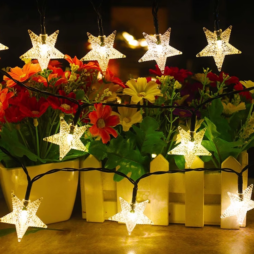 Brilagi - LED Solar-Dekorationslichterkette STARS 50xLED/8 Funktionen 7m IP65 warmweiß 600 mAh