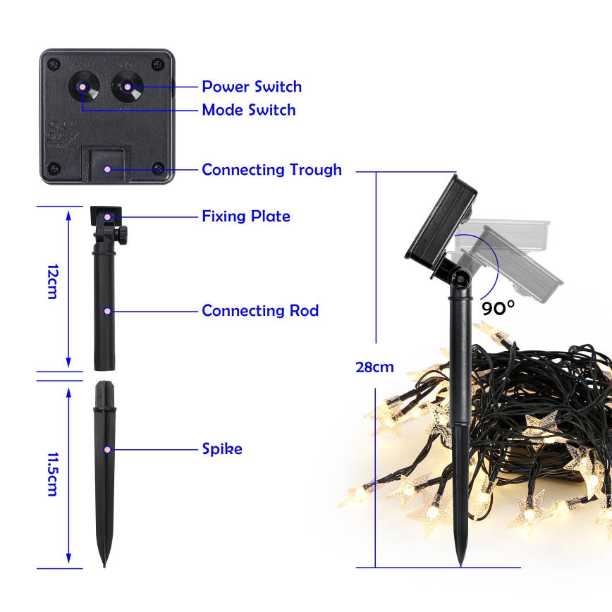 Brilagi - LED Solar-Dekorationslichterkette STARS 50xLED/8 Funktionen 7m IP65 warmweiß 600 mAh