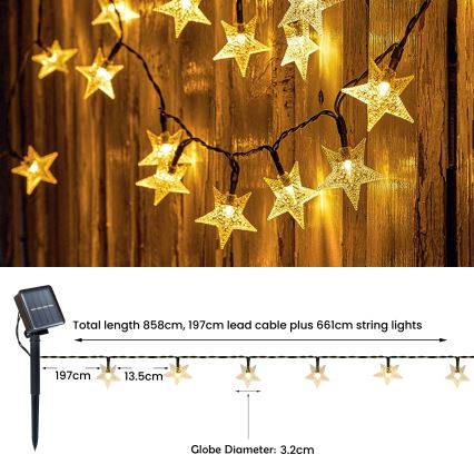 Brilagi - LED Solar-Dekorationslichterkette STARS 50xLED/8 Funktionen 7m IP65 warmweiß 600 mAh