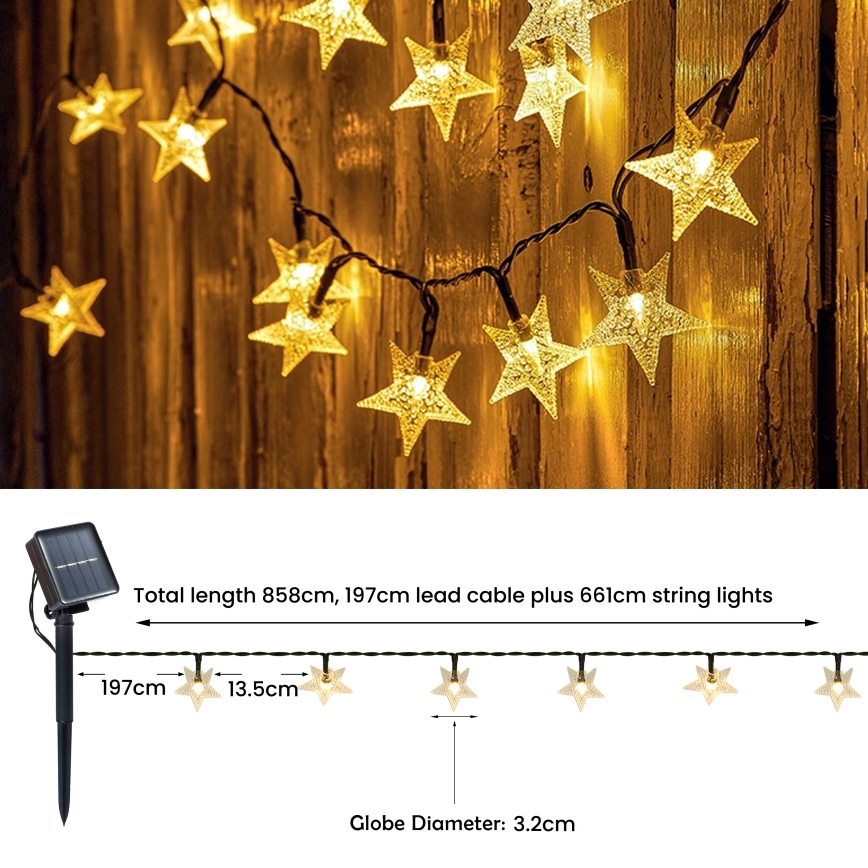 Brilagi - LED Solar-Dekorationslichterkette STARS 50xLED/8 Funktionen 7m IP65 warmweiß 600 mAh