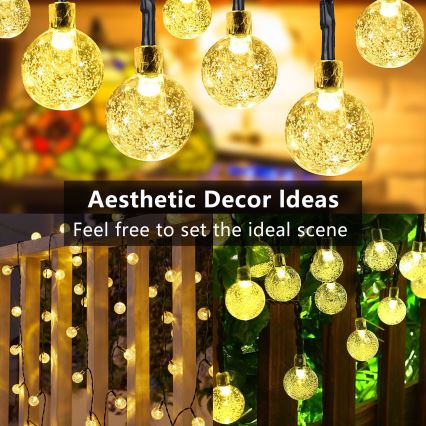 Brilagi - LED-Solar-Dekorations-Lichterkette BUBBLE 200 LEDs / 8 Funktionen, 20 m, IP65, warmweiß, 800 mAh
