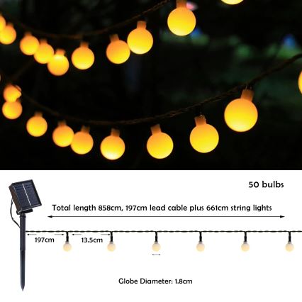 Brilagi - LED Solar- Dekorative Kette BUBBLE 50xLED/8 Funktionen 7m IP65 warmweiβ