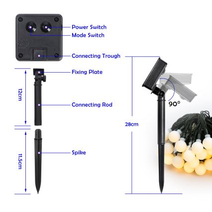 Brilagi - LED-Solar-Dekorations-Lichterkette BUBBLE 50 LEDs / 8 Funktionen 7 m IP65 warmweiß 600 mAh