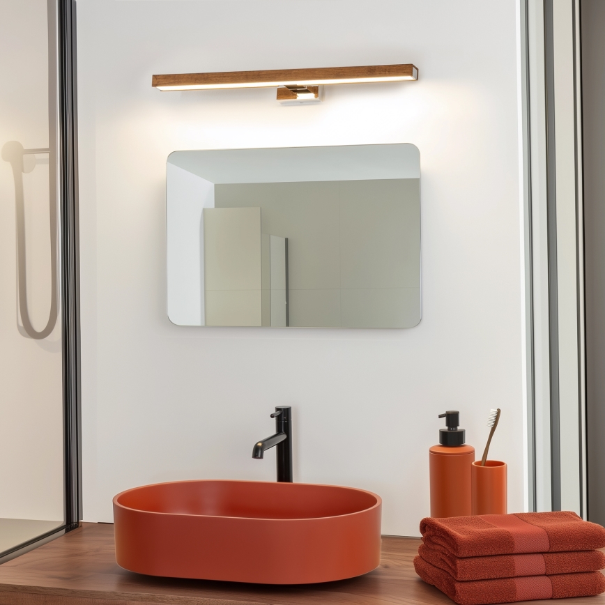 Brilagi - LED-Spiegelbeleuchtung für Badezimmer WOODY MIRROR LED/12W/230V 60 cm IP44 Eiche Kirsche/glänzendes Chrom