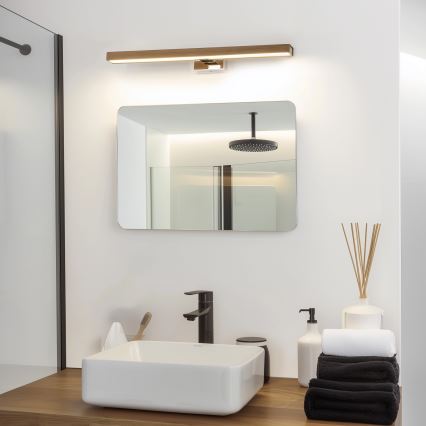 Brilagi - LED-Spiegelbeleuchtung für Badezimmer WOODY MIRROR LED/12W/230V 60 cm IP44 Eiche Walnuss/glänzendes Chrom