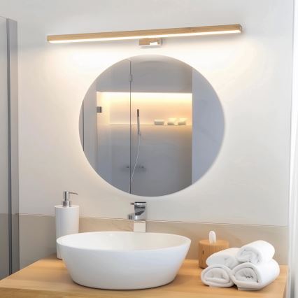 Brilagi - LED-Spiegelbeleuchtung für Badezimmer WOODY MIRROR LED/15W/230V IP44 Eiche/glänzendes Chrom
