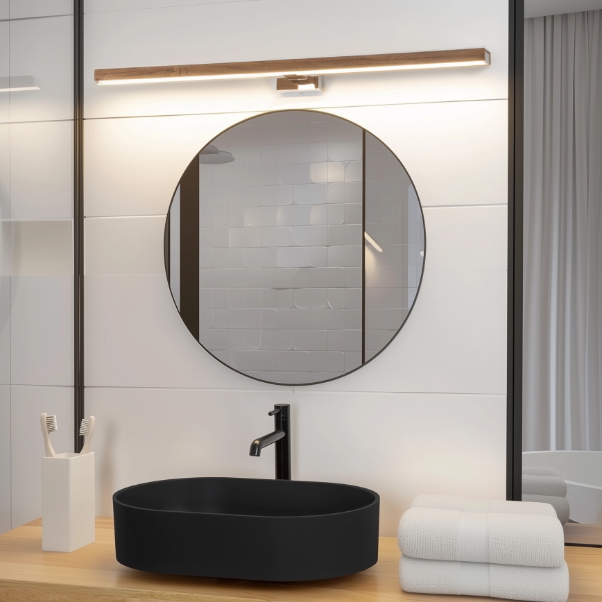 Brilagi - LED-Spiegelbeleuchtung für Badezimmer WOODY MIRROR LED/15W/230V 90 cm IP44 Eiche Walnuss/glänzendes Chrom