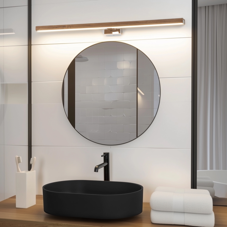 Brilagi - LED-Spiegelbeleuchtung für Badezimmer WOODY MIRROR LED/15W/230V 90 cm IP44 Eiche Kirsche/glänzendes Chrom