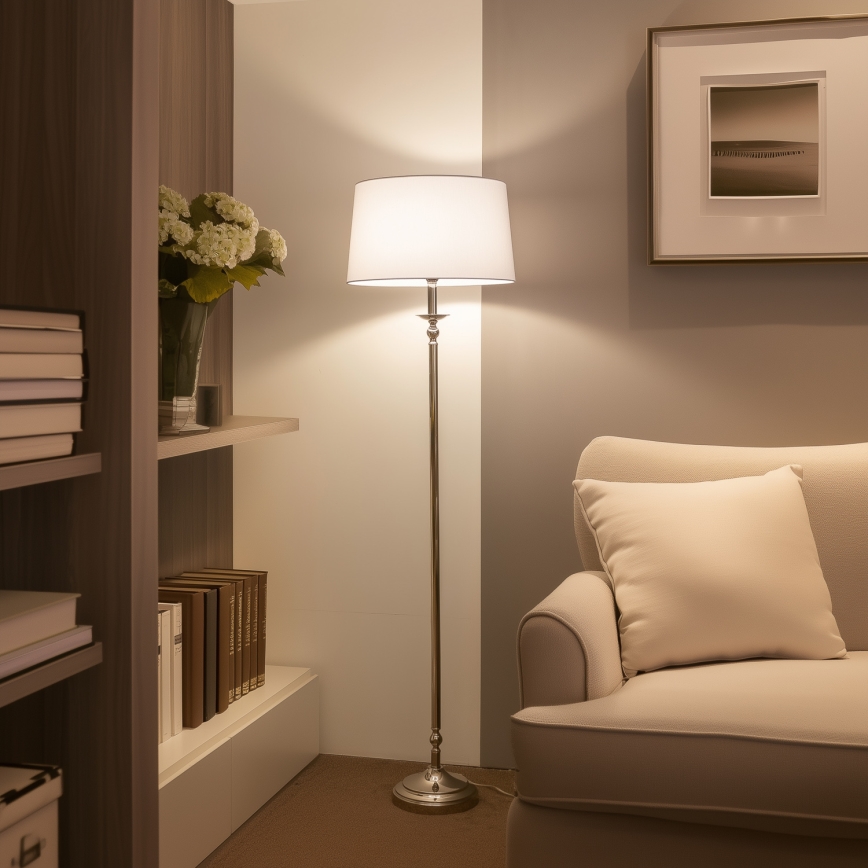 Brilagi - LED-Stehlampe CERIA 1xE27/60W/230V Ø 45 cm glänzender Chrom/Weiß