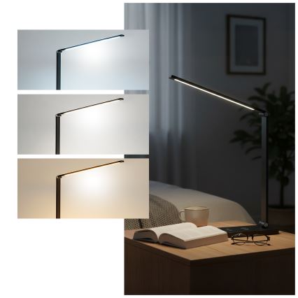 Brilagi - dimmbare LED-Touch-Tischlampe mit kabelloser QI-Ladefunktion MODO CHARGE LED/7W/5V 3000/4000/6000K schwarz