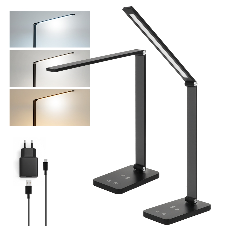 Brilagi - dimmbare LED-Touch-Tischlampe mit kabelloser QI-Ladefunktion MODO CHARGE LED/7W/5V 3000/4000/6000K schwarz