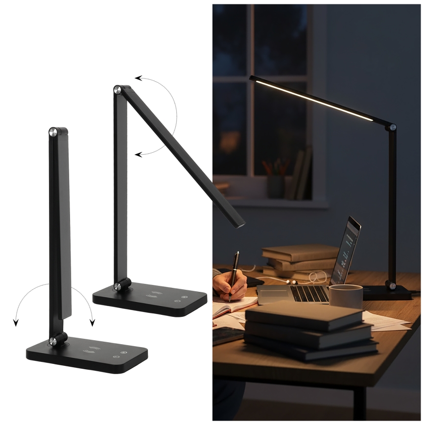 Brilagi - dimmbare LED-Touch-Tischlampe mit kabelloser QI-Ladefunktion MODO CHARGE LED/7W/5V 3000/4000/6000K schwarz