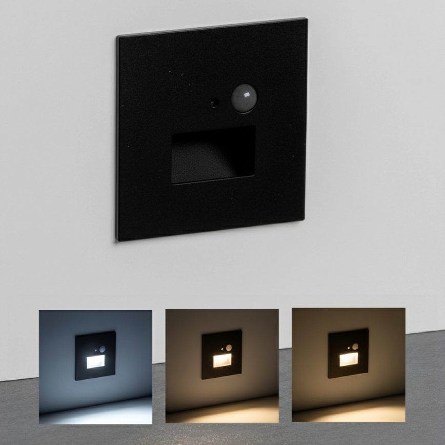 Brilagi - LED-Treppenleuchte mit Bewegungs- und Dämmerungssensor JACK, LED/3W/230V, 3000/4000/6500K, IP65, schwarz