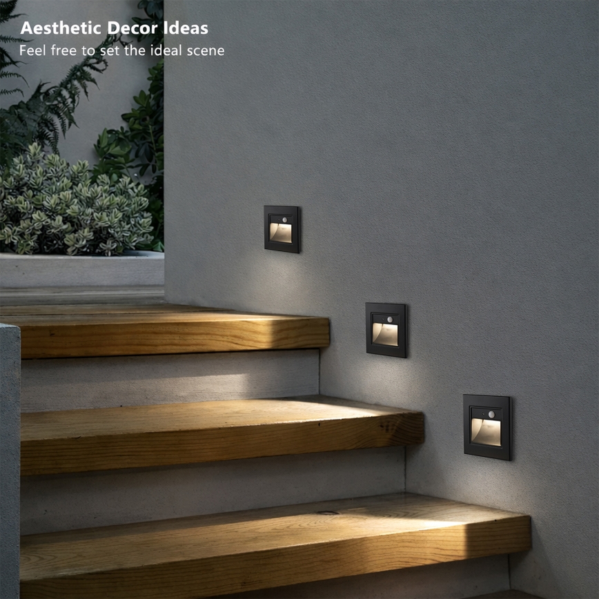 Brilagi - LED-Treppenleuchte mit Sensor STEP LIGHT LED/1,5W/230V IP44 schwarz