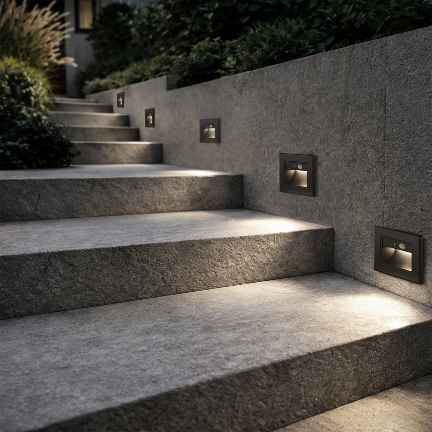 Brilagi - LED-Treppenleuchte mit Sensor STEP LIGHT LED/1,5W/230V IP44 schwarz