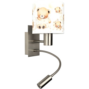BRILAGI - LED verstellbare Kinder-Wandleuchte BOBO 1xE27/25W/230V + LED/3W mattchrom/weiß/Bärchen