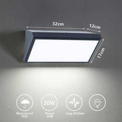 Brilagi - LED-Wandleuchte für den Außenbereich TRIANGLE LED/20W/230V 3000/4000/6500K anthrazit IP65