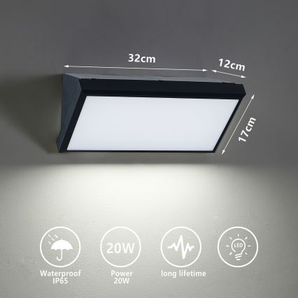 Brilagi - LED-Wandleuchte für den Außenbereich TRIANGLE LED/20W/230V schwarz IP65
