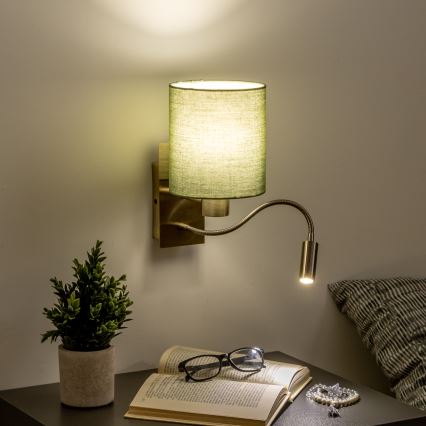 Brilagi - Flexible LED-Wandleuchte NUBILA 1xE27/25W/230V + LED/3W Messing/grün