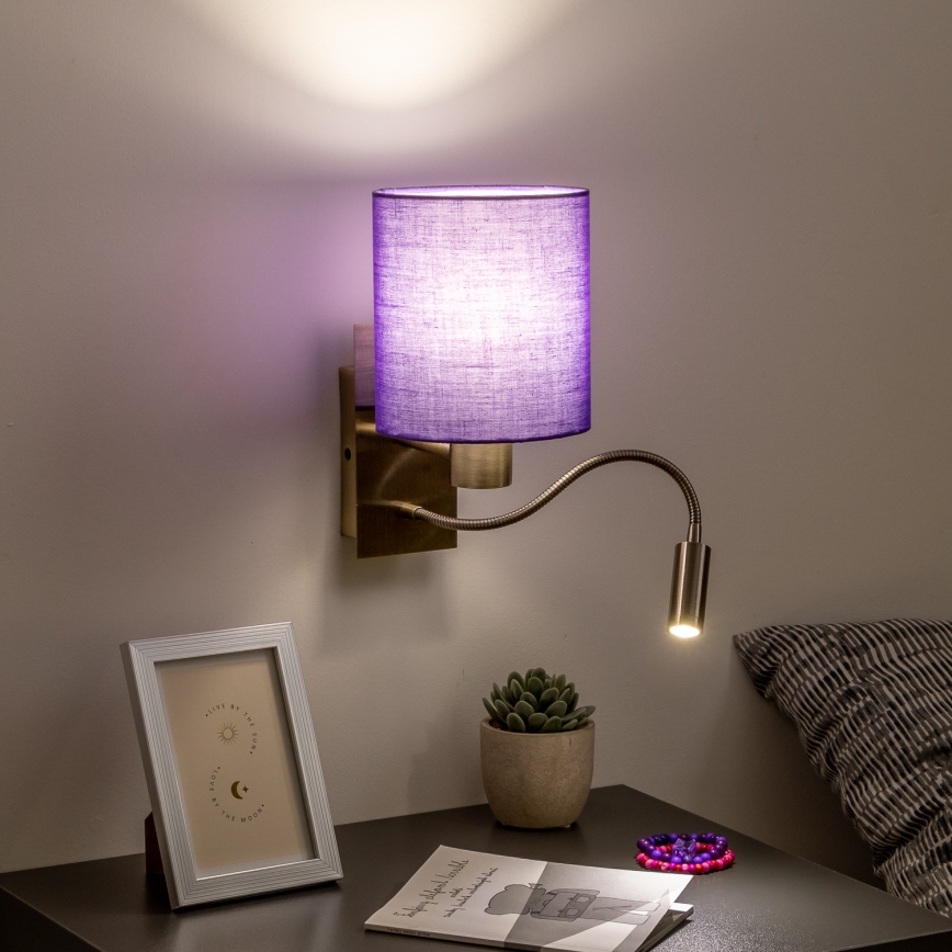 Brilagi - Flexible LED-Wandleuchte NUBILA 1xE27/25W/230V + LED/3W Messing/violett