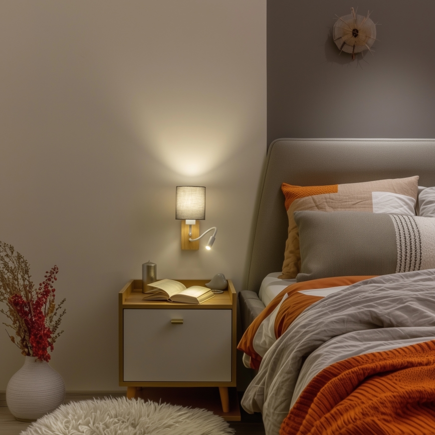Brilagi - Flexible LED-Wandleuchte NUBILA WOOD 1xE27/25W/230V + LED/3W Eiche/anthrazit
