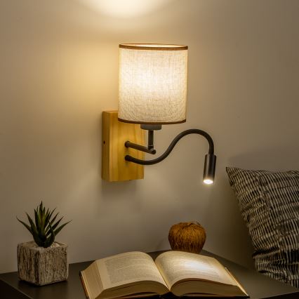 Brilagi - Flexible LED-Wandleuchte NUBILA WOOD 1xE27/25W/230V + LED/3W Eiche/braun