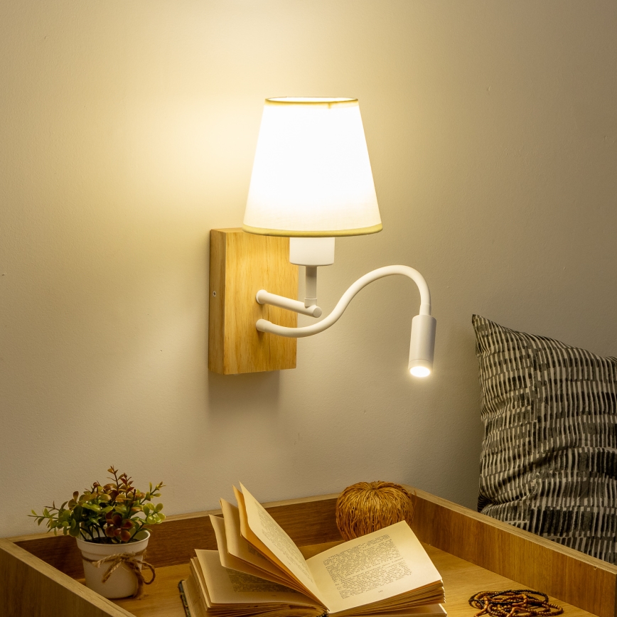 Brilagi - Flexible LED-Wandleuchte NUBILA WOOD 1xE27/25W/230V + LED/3W Eiche/cremefarben