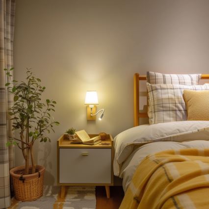 Brilagi - Flexible LED-Wandleuchte NUBILA WOOD 1xE27/25W/230V + LED/3W Eiche/cremefarben
