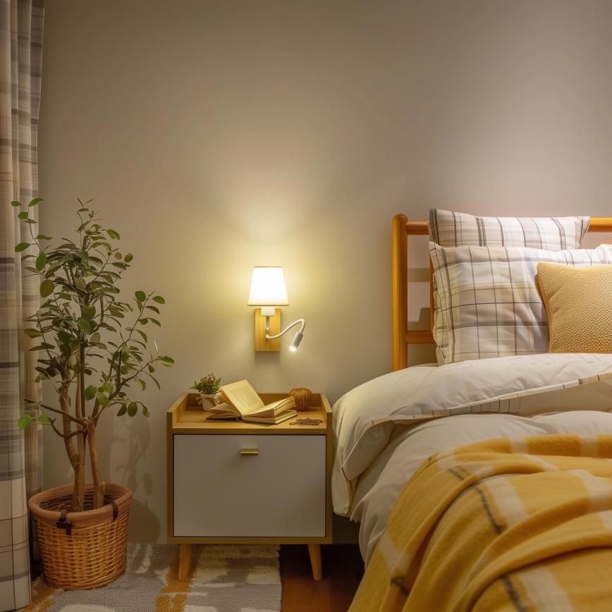Brilagi - Flexible LED-Wandleuchte NUBILA WOOD 1xE27/25W/230V + LED/3W Eiche/cremefarben