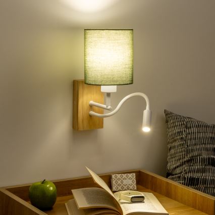 Brilagi - Flexible LED-Wandleuchte NUBILA WOOD 1xE27/25W/230V + LED/3W Eiche/grün