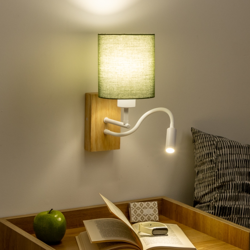 Brilagi - Flexible LED-Wandleuchte NUBILA WOOD 1xE27/25W/230V + LED/3W Eiche/grün