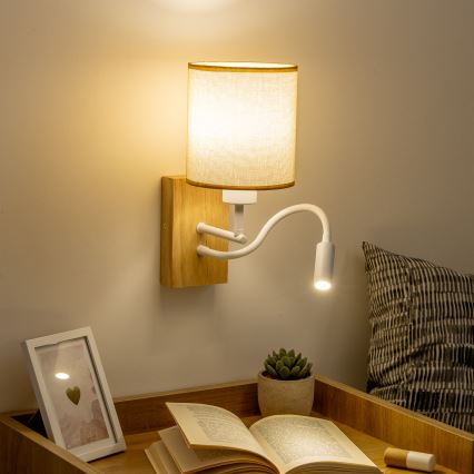 Brilagi - Flexible LED-Wandleuchte NUBILA WOOD 1xE27/25W/230V + LED/3W Eiche/hellbraun