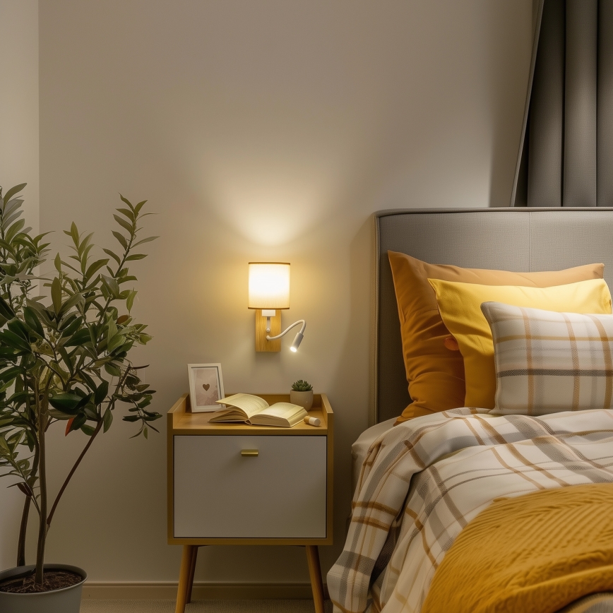Brilagi - Flexible LED-Wandleuchte NUBILA WOOD 1xE27/25W/230V + LED/3W Eiche/hellbraun