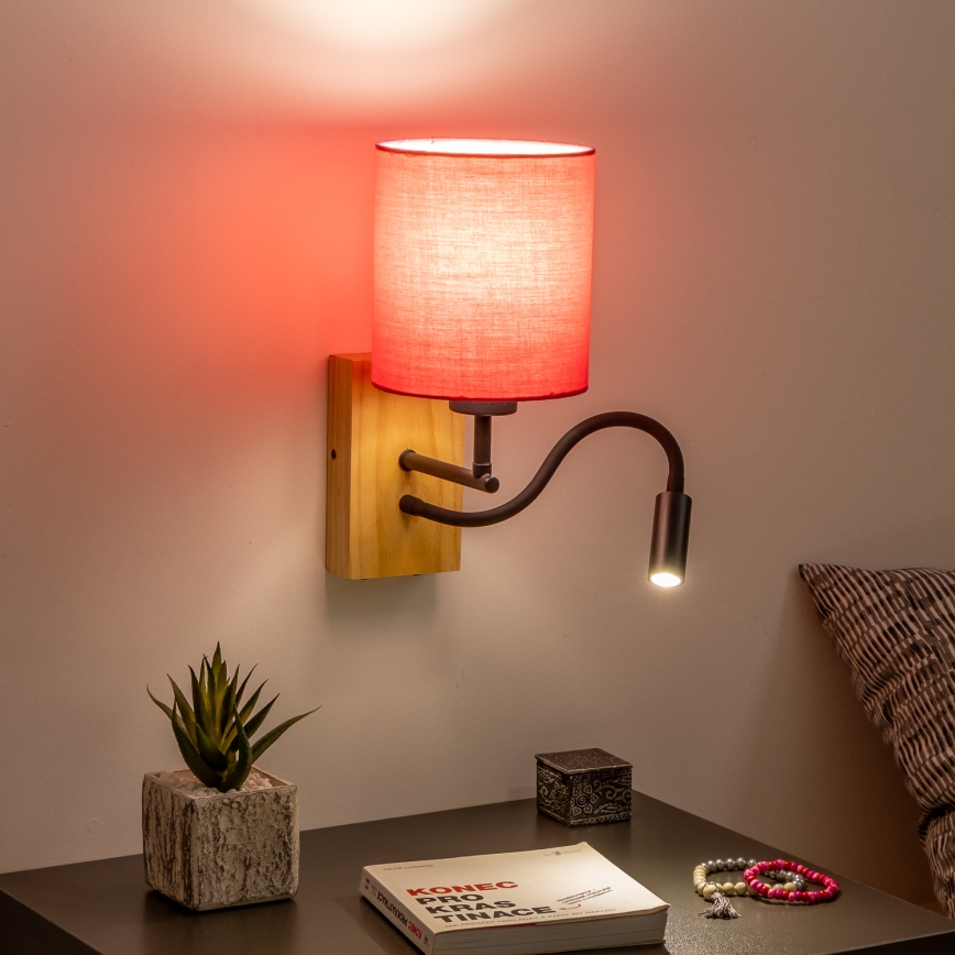 Brilagi - Flexible LED-Wandleuchte NUBILA WOOD 1xE27/25W/230V + LED/3W Eiche/pink