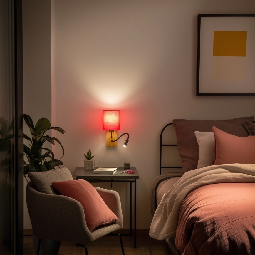 Brilagi - Flexible LED-Wandleuchte NUBILA WOOD 1xE27/25W/230V + LED/3W Eiche/pink