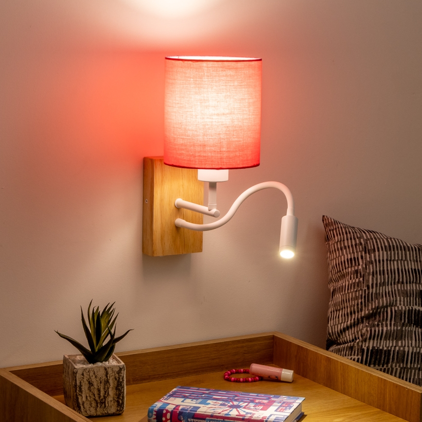 Brilagi - Flexible LED-Wandleuchte NUBILA WOOD 1xE27/25W/230V + LED/3W Eiche/rosa