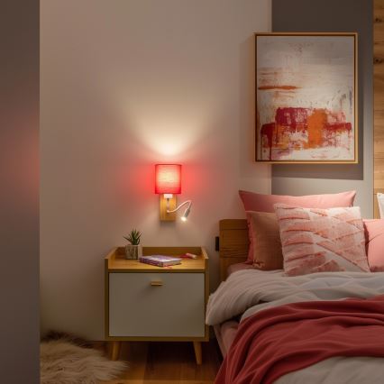 Brilagi - Flexible LED-Wandleuchte NUBILA WOOD 1xE27/25W/230V + LED/3W Eiche/rosa