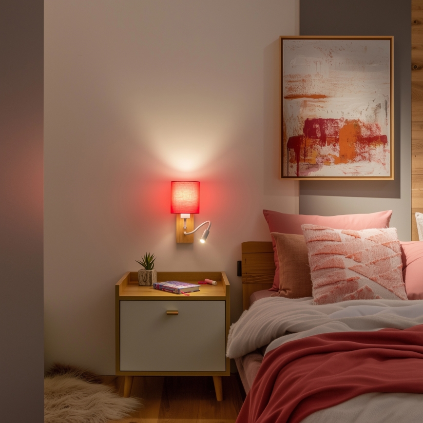 Brilagi - Flexible LED-Wandleuchte NUBILA WOOD 1xE27/25W/230V + LED/3W Eiche/rosa