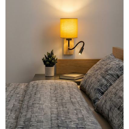 Brilagi - Flexible LED-Wandleuchte NUBILA WOOD 1x E27/25W/230V + LED/3W, Eiche/Schwarz/Gelb