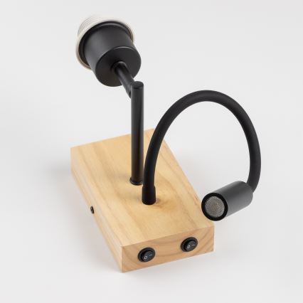 Brilagi - Flexible LED-Wandleuchte NUBILA WOOD 1x E27/25W/230V + LED/3W, Eiche/Schwarz/Gelb