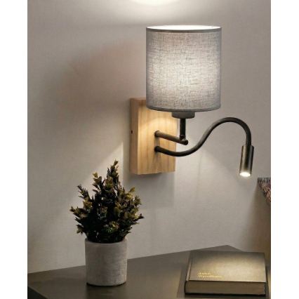 Brilagi - Flexible LED-Wandleuchte NUBILA WOOD 1xE27/25W/230V + LED/3W Eiche/Schwarz/Hellgrau